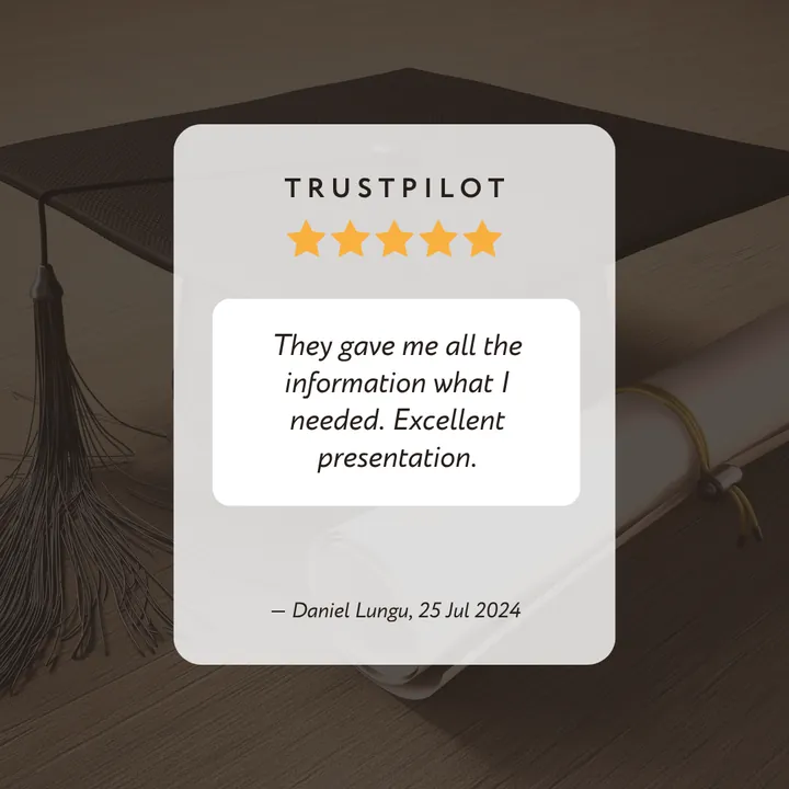 Trustpilot 5-star review by Daniel Lungu: “They gave me all the information what I needed. Excellent presentation.”